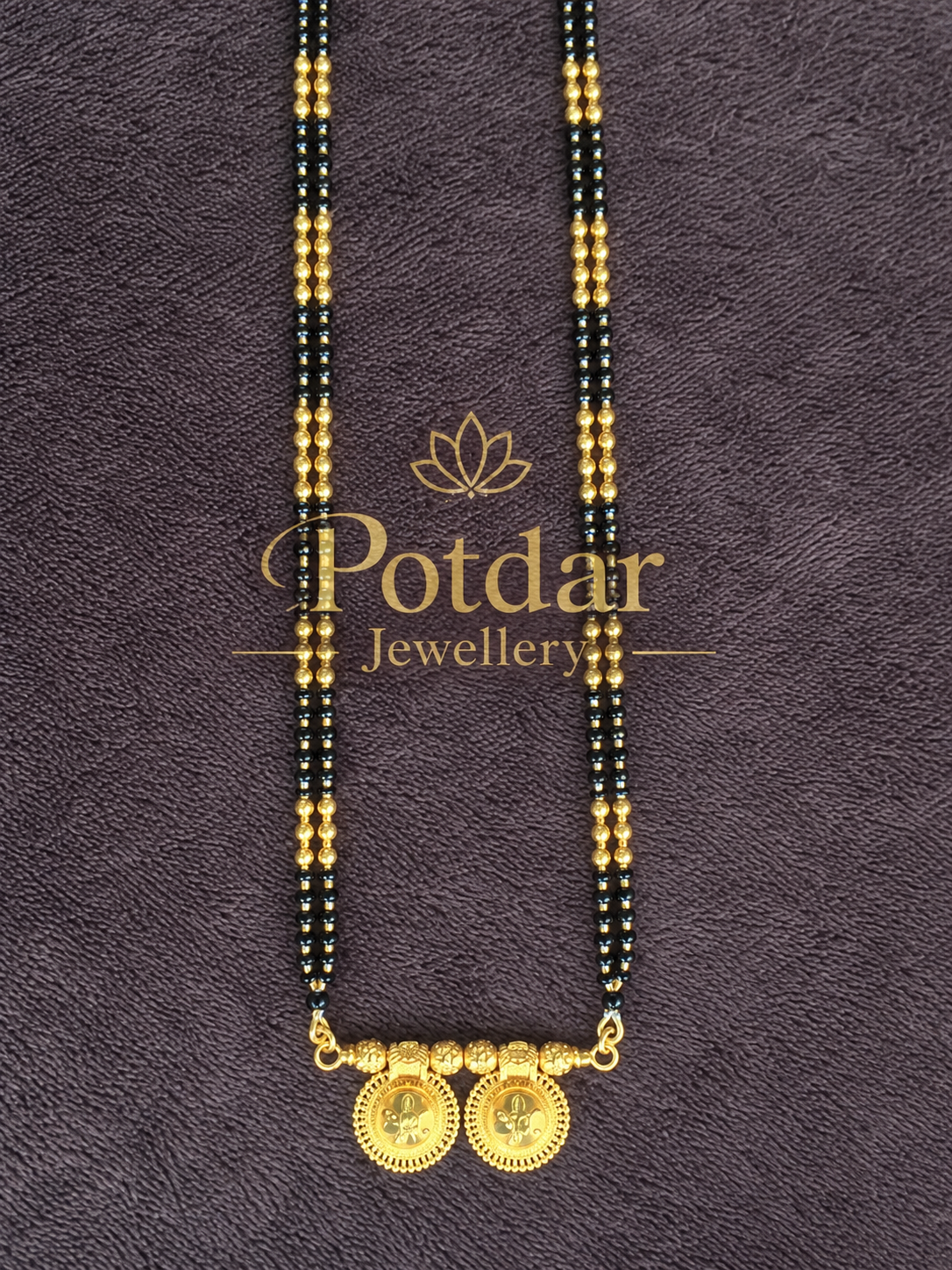 Double Line Black Bead Mangalsutra with Twin Coin Pendant